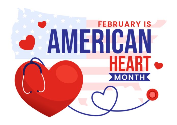 February is American Heart Month Vector Illustration with USA Flag and Red Love for Healthy in Flat Cartoon Background Design